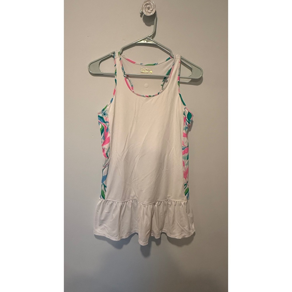 Lilly Pulitzer Luxletic Girls Tennis Dress XL White Floral Ruffle Mini Lilly